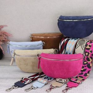 Wildleder Tasche für Damen, Wildleder Leder Bauchtasche für Frauen, Crossbody Tasche Wildleder, Leder Umhängetasche mit Gemustertem Riemen