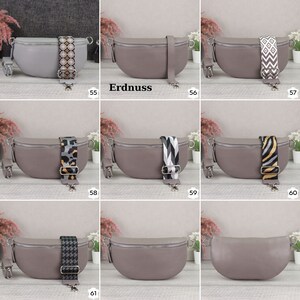 May include: Ten different gray leather fanny packs with various patterned straps. The straps include geometric, animal print, and houndstooth patterns.