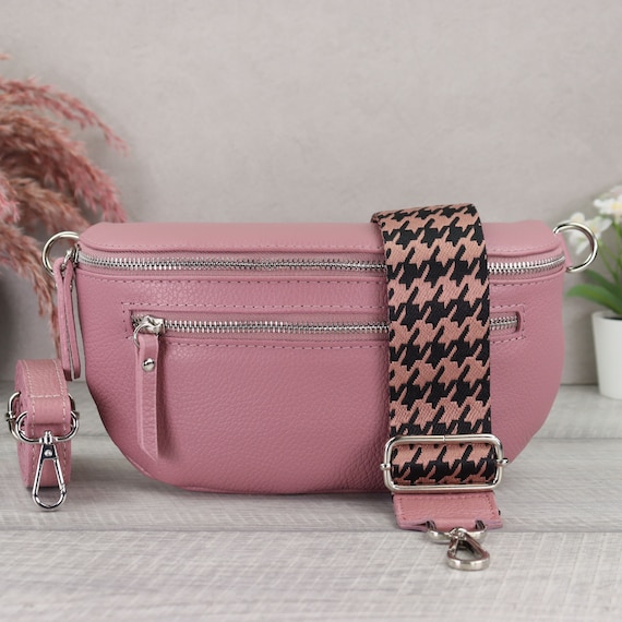 Violet red Leather Bum Bag for Women With Patterned Strap Crossbody Bag With Extra Zip Pockets Gift for Girlfriend Shoulder Bag Etsy Canada