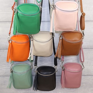 Umhängetasche Damen Klein Leder, Leder Schultertasche mit Münze Geldbörse, Crossbody Tasche für Cell Phone, Geschenk Mamma, Alltagstasche Bild 1