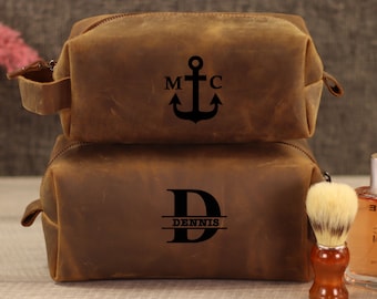 Personalized Leather Toiletry Bag Men, Dopp Kit Bag, Personalized Groomsman Gift, Toiletry Bag Leather Gift Men Wedding