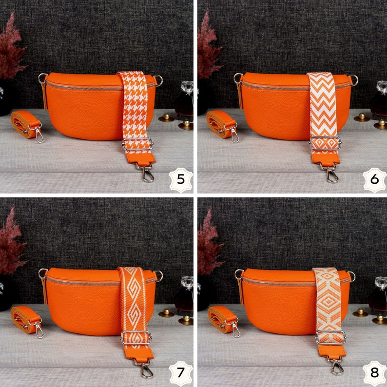 Sac banane en cuir orange avec large sangle, sac banane en cuir pour femme, sac à bandoulière élégant en cuir pour femme, cadeau pour elle image 5