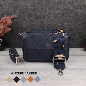 Crossbody Tasche Leder für Damen mit Gemustertem Gürtel, Kleine Leder Schultertasche,Bauchtasche Damen Breiter Gurt, Geschenke für Frauen