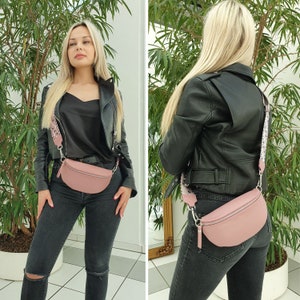 Sac à bandoulière en cuir pour femmes avec ceinture à motifs, sac crossbody large sangle, sac banane élégant en cuir pour femmes, cadeau pour maman image 2