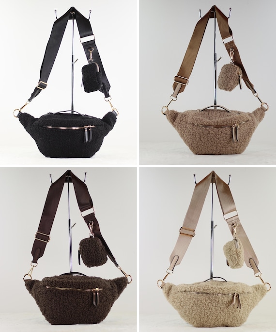 Marsupio da donna elegante e moderno con ampia cinghia di ricambio in pelle nappa genuina marsupio, con tracolla larga, marsupio da donna, beige., Taglia unica