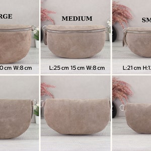 Suede bag taupe with patterned straps, suede leather fanny pack for women, crossbody bag suede, leather shoulder bag image 2