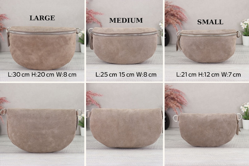 Suede bag taupe with patterned straps, suede leather fanny pack for women, crossbody bag suede, leather shoulder bag image 2