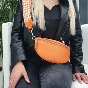 Hip bag women's leather orange with wide strap, leather bum bag for women, stylish shoulder bag made of leather for women, gift for her image 8