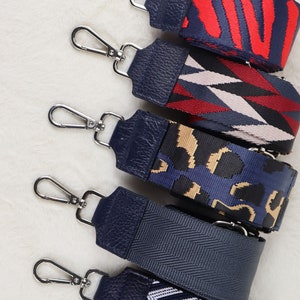 Taschengurt Navy, Leder Taschengurt, Valentinstag, Gemusterten Schultergurt, Umhängegurt, Stoff Bag Strap, Wechseln Gurt zdjęcie 1