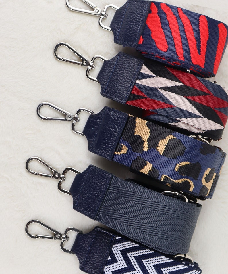 Taschengurt Navy, Leder Taschengurt, Valentinstag, Gemusterten Schultergurt, Umhängegurt, Stoff Bag Strap, Wechseln Gurt zdjęcie 1