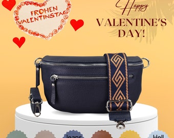 Leather fanny pack for women extra zipper bag, Valentine's Day gift, crossbody bag leather patterned straps, shoulder bag