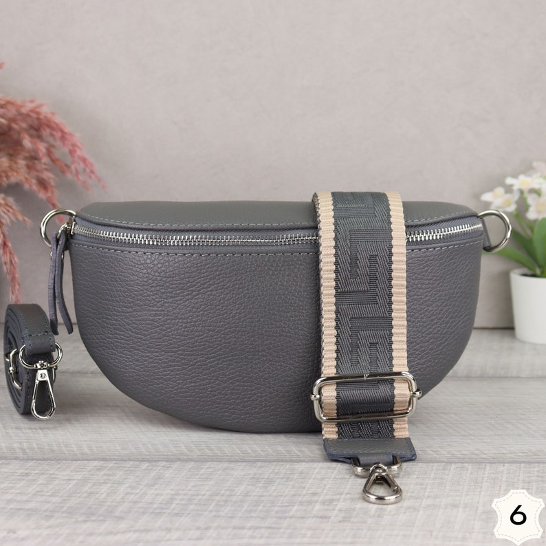 Crossbody Tasche Dunkelgrau für Frauen, Umhängetasche mit Breitem Gurt, Bauchtasche Leder Damen, Gürteltasche aus Leder, Geschenk für sie Dunkelgrau-6