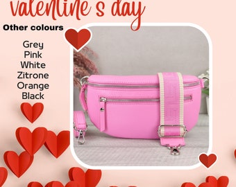 Borsa a tracolla in pelle da donna con tasca extra con cerniera, regalo di San Valentino, borsa a tracolla con cinghie fantasia in pelle, marsupio