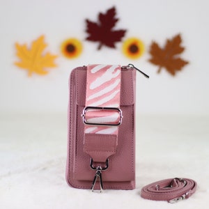 Cell phone bag with wallet, Valentine's Day, shoulder bag leather wallet, belt bag with optional patterned strap