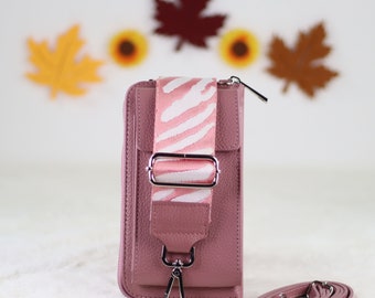 Cell phone bag with wallet, Valentine's Day, shoulder bag leather wallet, belt bag with optional patterned strap