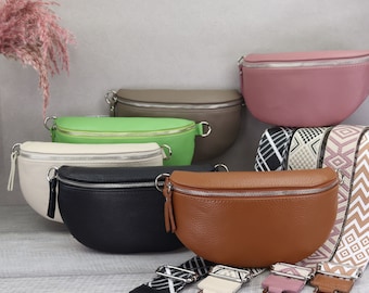 Leather fanny pack for women, shoulder bag made of genuine leather, Christmas gift, crossbody bag, belt bag with patterned strap