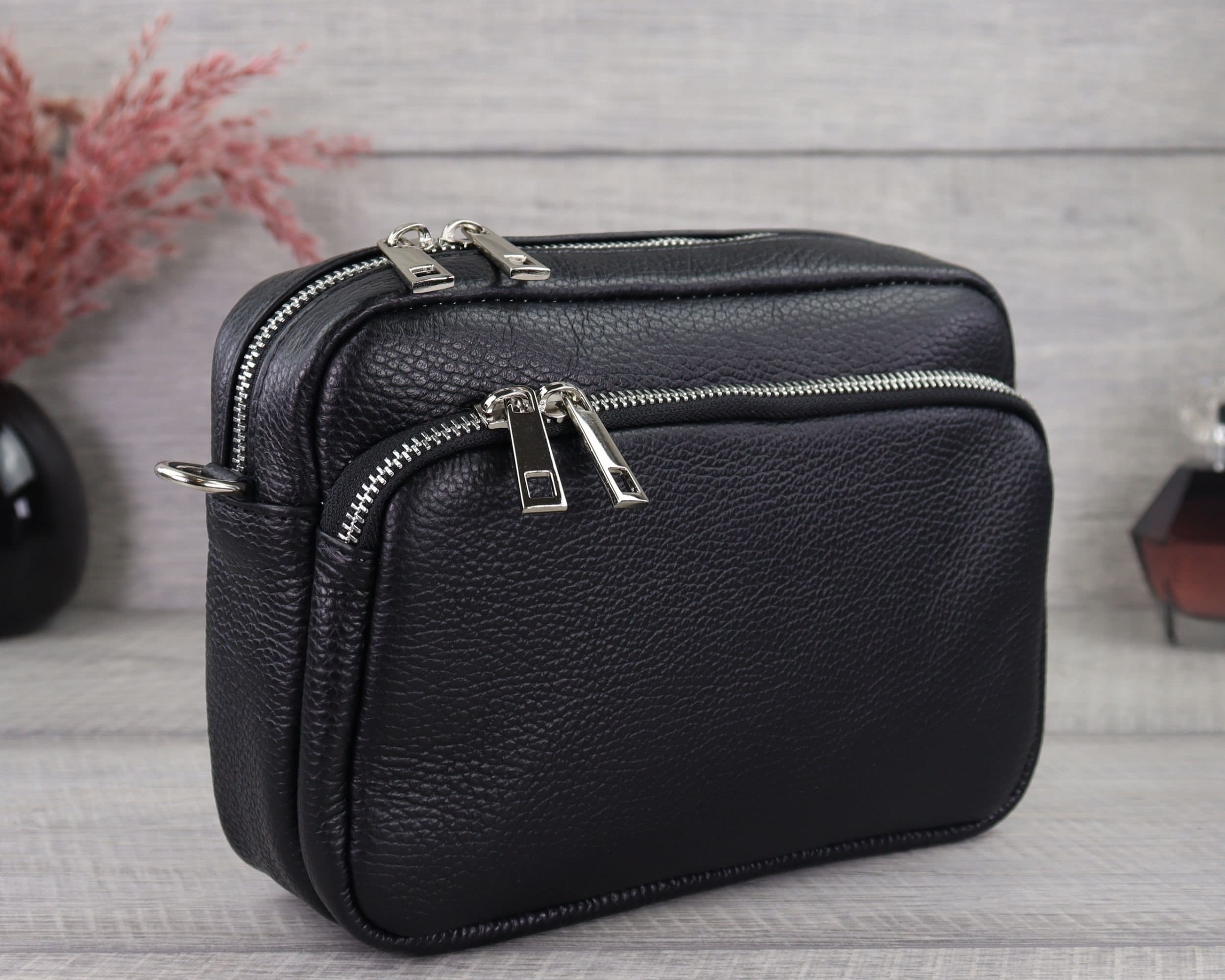 Bauchtasche Damen Aus PU-Leder - Verstellbarer Gurt, 25x18x12cm (Schwarz)