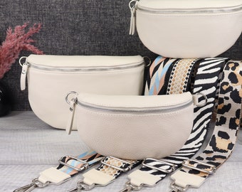 Crossbody tas leer met leren riem en riem met patroon, cadeau voor Moederdag, leren schoudertas, leren heuptasje voor dames