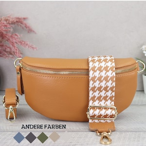 Bauchtasche Damen Leder Goldener Reißverschluss für Damen Breiter Träger, Crossbody Tasche Damen Gold, Umhängetasche, Valentinstag Geschenk
