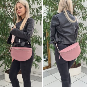 Sac à bandoulière en cuir pour femmes avec ceinture à motifs, sac crossbody large sangle, sac banane élégant en cuir pour femmes, cadeau pour maman image 7