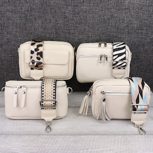 Kleine Umhängetasche Damen Leder extra Gemusterter Gürtel, Creme Gürteltaschen und Schultertaschen für Frauen, Geschenk zum Valentinstag