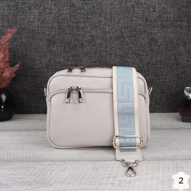 Sac banane femme cuir gris clair élégant sac moyen moderne, cuir nappa véritable avec large sangle, sac ceinture sac croisé femme Hell Grau-2