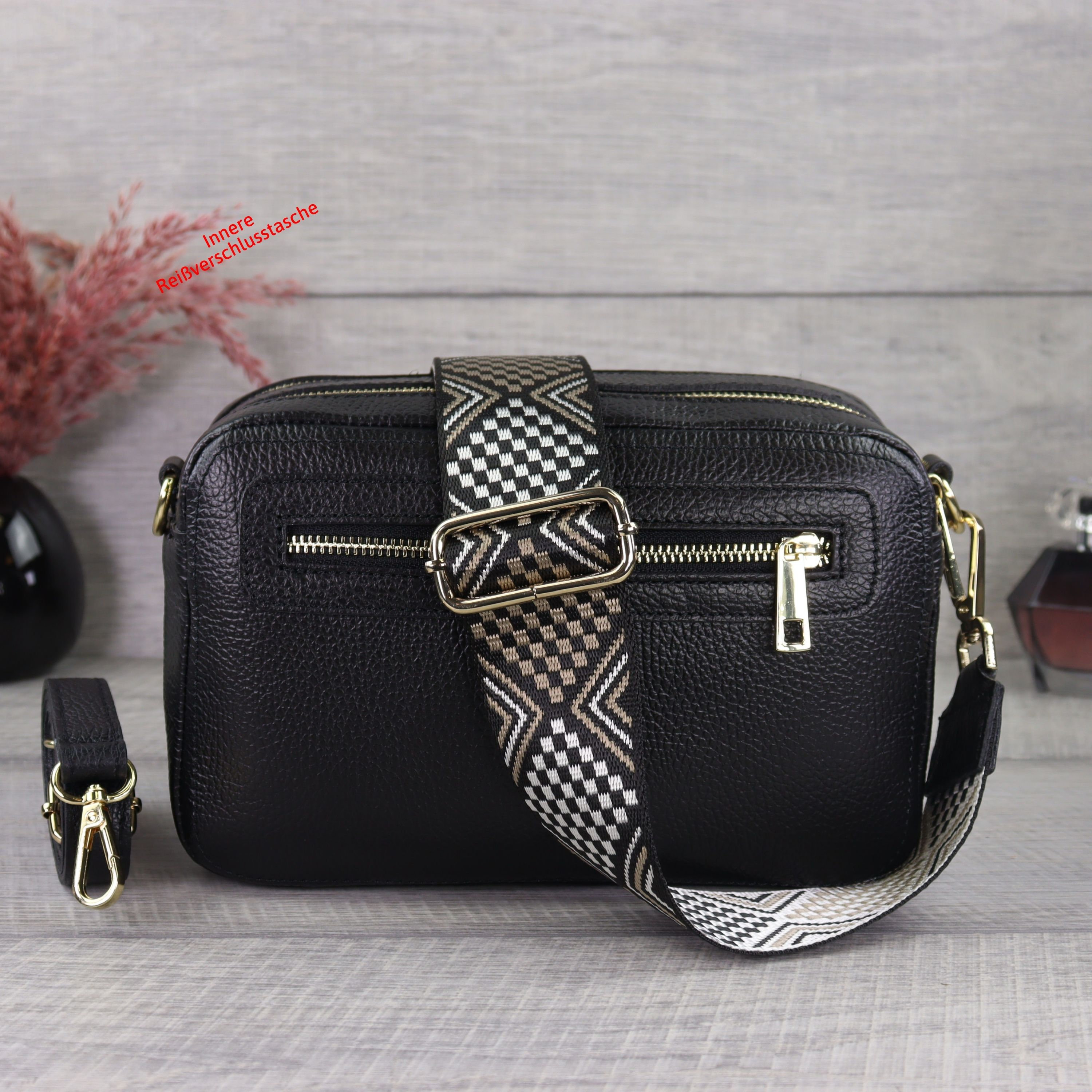 Bum Bag Leather Black With Golden Zipper for Women, Crossbody Bag