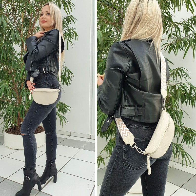 Crossbody Bag Leder mit Ledergürtel und Gemusterter Gürtel, Geschenk zum Muttertag, Leder Umhängetasche, Bauchtasche Leder für Damen Bild 2