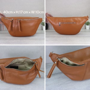 Umhängetasche Damen Leder Große mit Breitem Gurt, Bauchtasche Groß, Moderne Taschen mit Breitem Schultergurt, Geschenk zum Valentinstag Bild 2