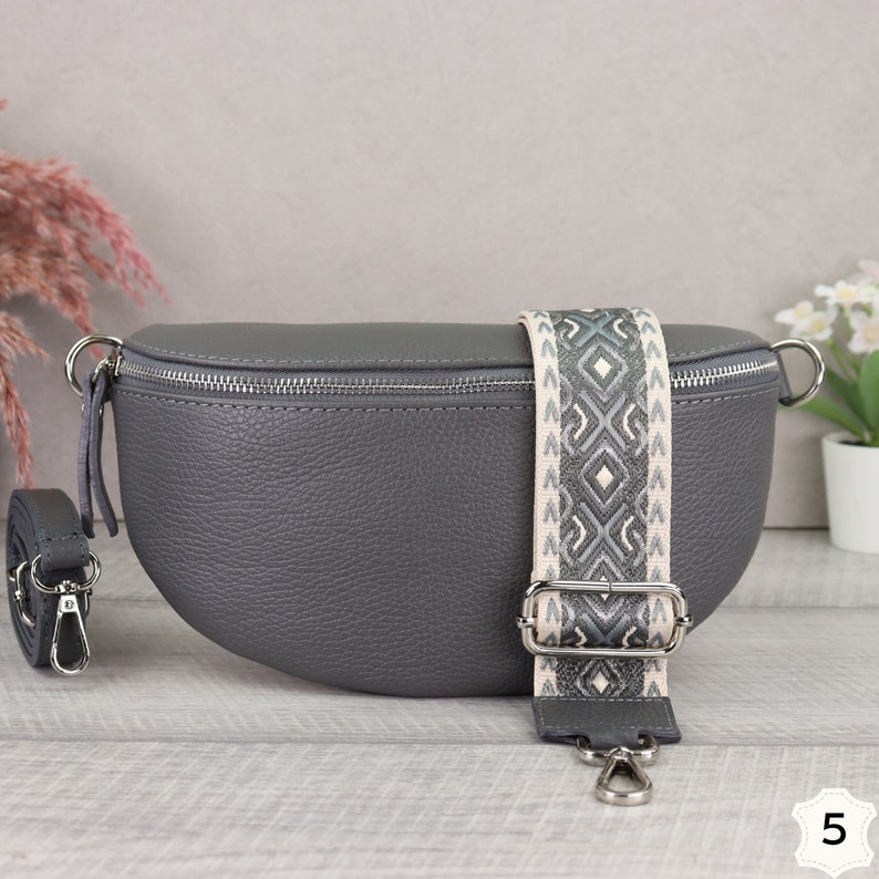 Crossbody Tasche Dunkelgrau für Frauen, Umhängetasche mit Breitem Gurt, Bauchtasche Leder Damen, Gürteltasche aus Leder, Geschenk für sie Dunkelgrau-5