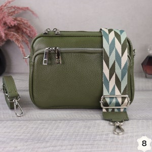 Khaki Leather Crossbody Bag with Wide Strap, Leather Shoulder Bag, Bum Bag and Patterned Belt, Belt Bag for Women, Everyday Bag Khaki-8