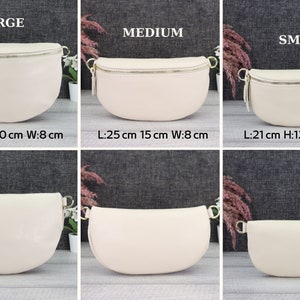 Bauchtasche Damen Creme Leder mit Gold Reißverschluss, Umhängetasche Leder Gold mit Gemustertem Riemen, Crossbody Tasche Gold Breiter Gurt Bild 2