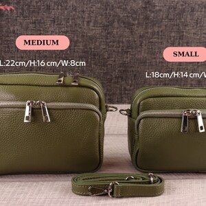 Khaki Leather Crossbody Bag with Wide Strap, Leather Shoulder Bag, Bum Bag and Patterned Belt, Belt Bag for Women, Everyday Bag image 2