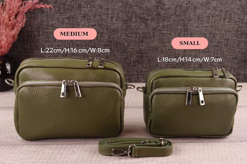Khaki Leather Crossbody Bag with Wide Strap, Leather Shoulder Bag, Bum Bag and Patterned Belt, Belt Bag for Women, Everyday Bag image 2