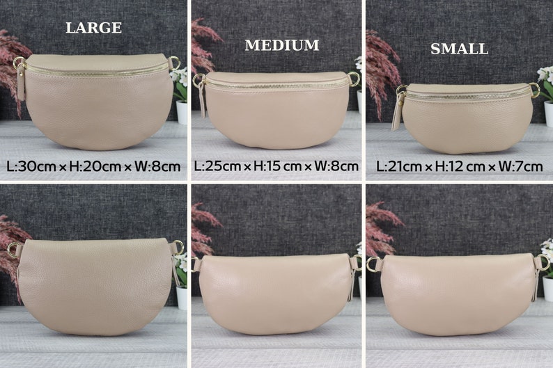 Bauchtasche Leder mit Goldener Reißverschluss für Frauen, Crossbody Tasche Damen Gold, Gürteltasche Damen für Damen Bild 2