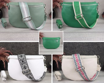 Sac banane en cuir avec poches zippées argentées pour femmes, sac crossbody couleurs d'été, sac à bandoulière pour femmes avec bretelles à motifs