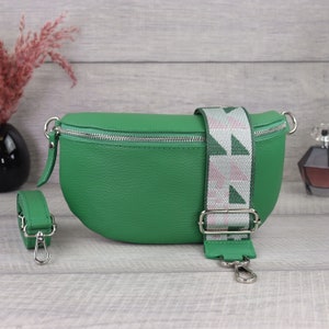 Crossbody Bag mit Wechselgurt Grün, Bauchtasche Damen Leder Stylisch, Moderne Taschen mit Breitem Schultergurt, Umhängetasche Damen Leder
