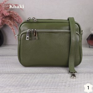 Khaki Leather Crossbody Bag with Wide Strap, Leather Shoulder Bag, Bum Bag and Patterned Belt, Belt Bag for Women, Everyday Bag Kein Zweiter Gurt-1