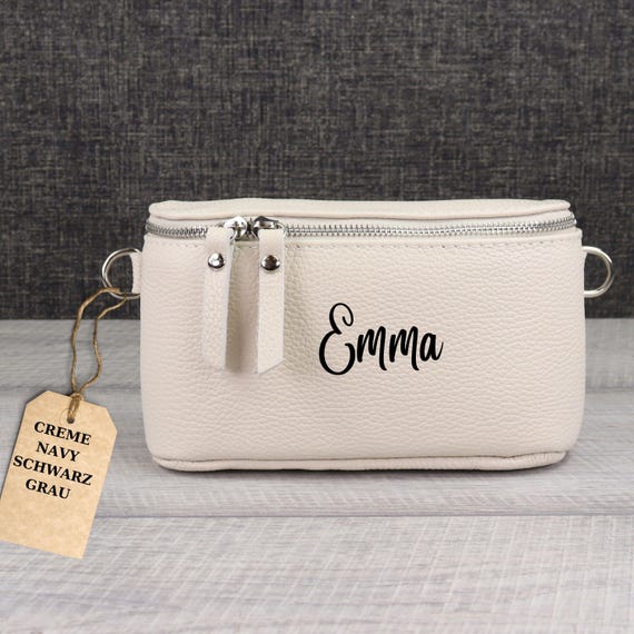 Borsa a tracolla in pelle con incisione, marsupio in pelle