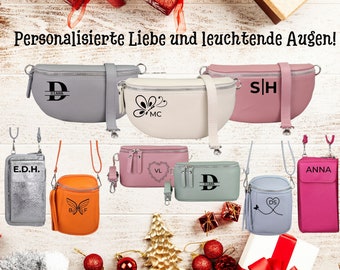 Personalisierte Weihnachts Geschenke Frauen, Personalisierte Leder Taschen Damen, Bauchtasche, Handytasche, Umhängetasche, Crossbody Tasche
