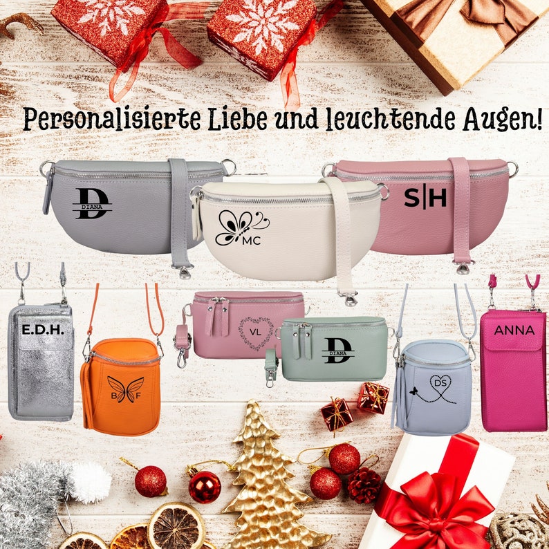 Personalisierte Weihnachts Geschenke Frauen, Personalisierte Leder Taschen Damen, Bauchtasche, Handytasche, Umhängetasche, Crossbody Tasche zdjęcie 1