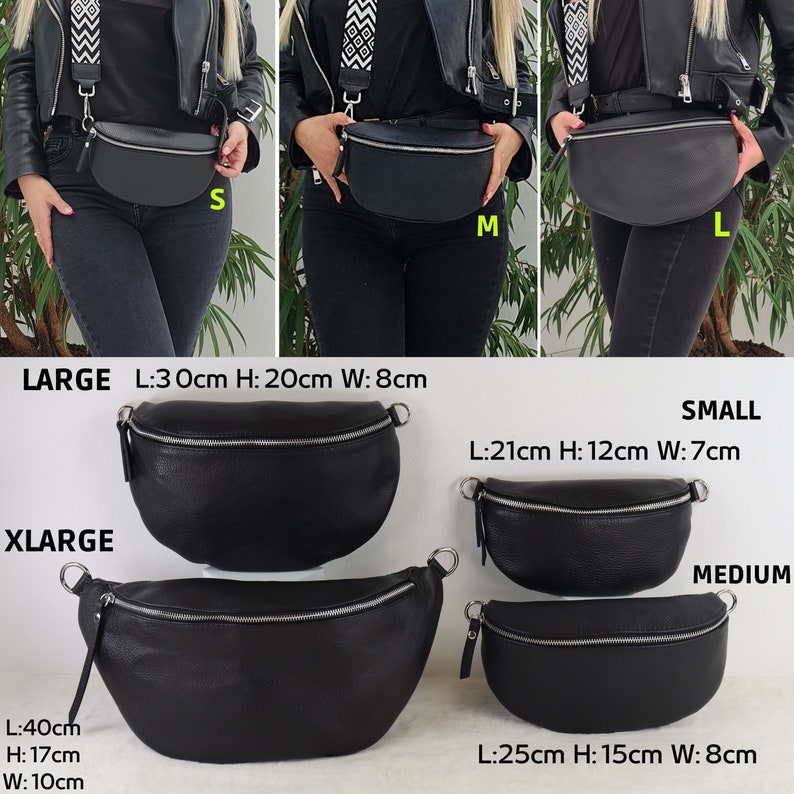 Leather bum bag for women, shoulder bag made of genuine leather, Christmas gift, crossbody bag, belt bag with patterned strap image 2