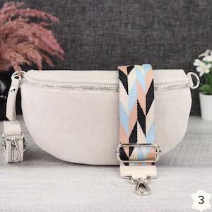 Wildledertasche Creme mit Breiter Gürtel, Wildleder Leder Bauchtasche für Damen, Crossbody Tasche Wildleder, Leder Umhängetasche, Bild 5