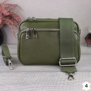 Khaki Leather Crossbody Bag with Wide Strap, Leather Shoulder Bag, Bum Bag and Patterned Belt, Belt Bag for Women, Everyday Bag Khaki-4