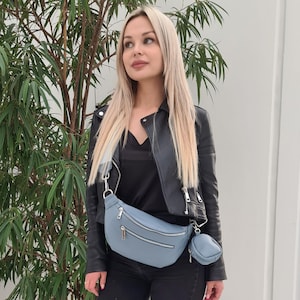Bolsa de cintura de couro com carteira extra, bolsa tiracolo com alça larga, bolsa de cintura com cinto de couro, presente para o dia dos namorados