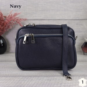 Bauchtasche Navy Leder für Damen, Leder Umhängetasche mit Riemen, Schultertasche mit Breitem Wechselgurt, Geburtstagsgeschenke Kein Zweiter Gurt-1