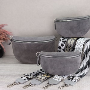 Wildledertasche Grau mit Gemusterten Riemen, Wildleder Leder Bauchtasche für Frauen, Crossbody Tasche Wildleder, Leder Schultertasche