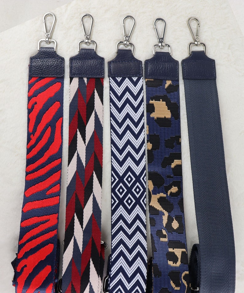 Taschengurt Navy, Leder Taschengurt, Valentinstag, Gemusterten Schultergurt, Umhängegurt, Stoff Bag Strap, Wechseln Gurt zdjęcie 10