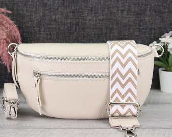 Buy Crossbody Bag Leather Cream With Patterned Strap, Shoulder Bag