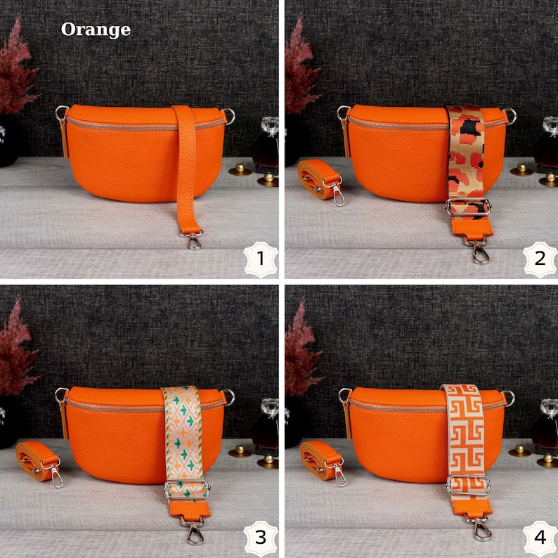 Hüfttasche Damen Leder Orange mit Breiter Gurt, Bauchtasche Leder für Frauen, Stylisch Umhängetasche aus Leder Damen, Geschenk für Sie Bild 4